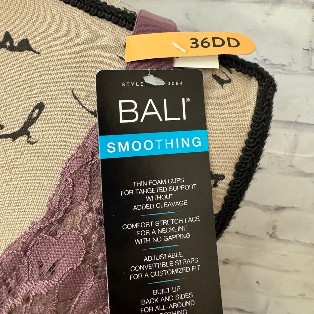 Bali Bra Size 36DD‎ One Smooth U Comfort Stretch Lace Underwire Bra Purple New